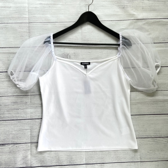 EXPRESS Organza Puff Sleeve Top - Picture 2 of 7
